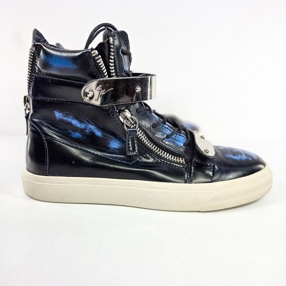Giuseppe Zanotti Coby Blue Black Brushed Leather High-Top Sneakers US Men’s 8 main image 4
